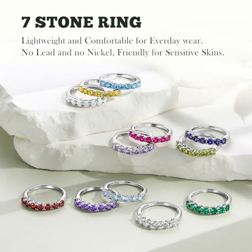 3.5mm Stackable Rings S925 Sterling Silver Created Birthstone & Cubic Zirconia Ring for Women Wedding Bands Anniversary Birthday Jewelry Size 6 to 10(with Box) - color: 08-Created Peridot-Aug