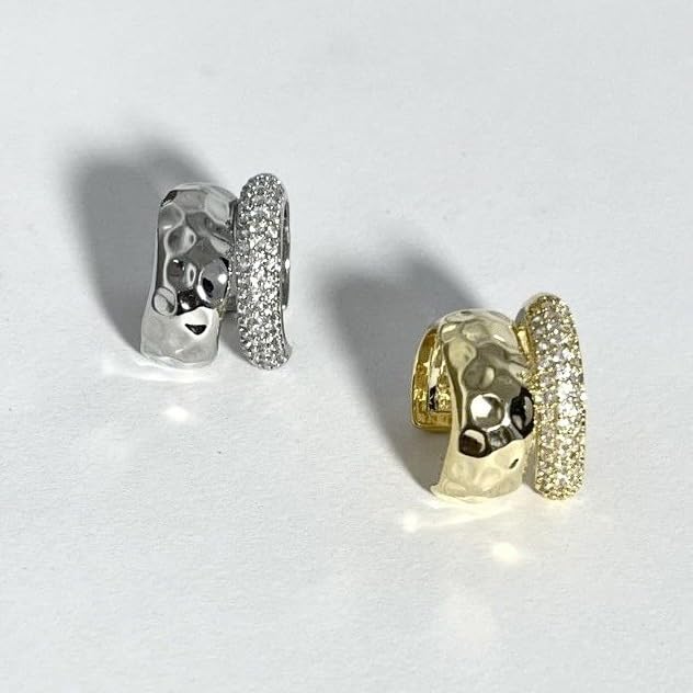 Gold Ear Cuff Earrings for Women Non Piercing 14K Gold Plated/Silver Cuff Clip On Cartilage Hoop Shining Cubic Zirconia Twisted Chain Ear Clip On Earring for Women Chunky Ear Cuffs Earrings - color: gold+silver