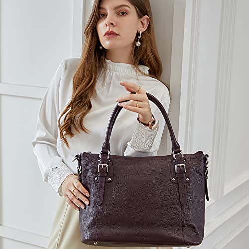 HESHE Genuine Leather Purses and Handbags for Women Tote Shoulder Bag Satchel Purse Top Handle Bags Hobo Crossbody Purse - color: Violet, size: Large