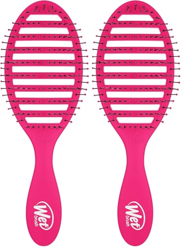 Wet Brush Speed Dry Detangler (Pink)- Ergonomic, Heat Flex Bristles, Blow Dry, Detangling Knots, Snag-Free, Anti-Static Brush for All Hair Type (Pack of 2) - color: Pink, size: 1 Count (Pack of 2)