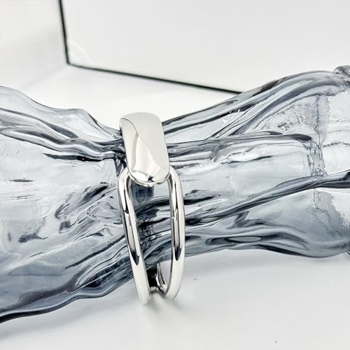 Chunky Gold Bracelet - Tear Drop & Cuff Bracelet - Polished Twisted Hinged Bangle - Wide Wrist Cuff - Irregular Twisted Bangles for Women - color: B silver