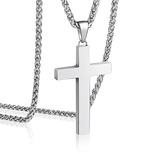 P. BLAKE Cross Necklace for Men Boys- Stainless Steel Cross Pendant with 16-24 Inches Chain Christian Religious Jewelry Gifts - size: 18 inches, style: Silver Pendant 1.7*0.9
