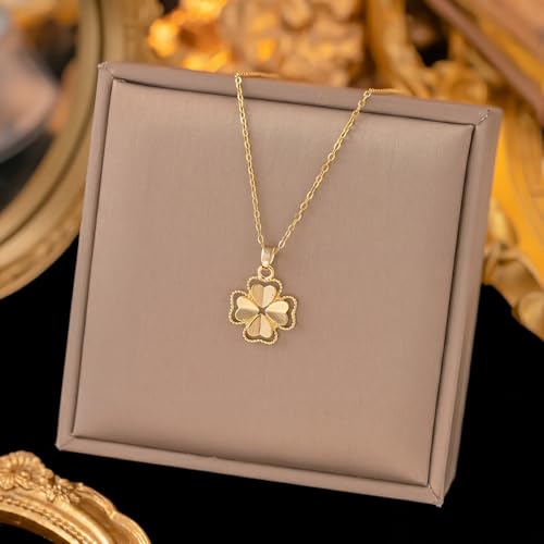 Dainty Gold Necklaces for Women Trendy Non Tarnish 14K Gold Plated Cubic Zirconia Necklace Layered Simple Cute Four Leaf Clover Choker Jewelry Birthday Gifts - color: Gold, style: Glossy