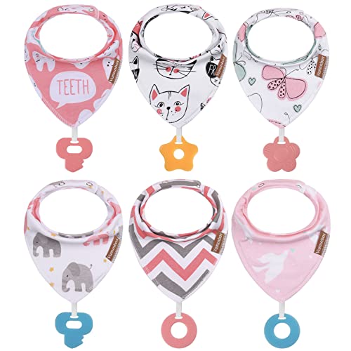 Baby Bandana Drool Bibs 6-Pack and Teething Toys 6-Pack Made with 100% Organic Cotton, Absorbent and Soft Unisex - color: Bandana Bibs Multicolor - Unisex