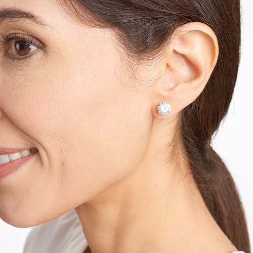Amazon Essentials Plated Sterling Silver Cubic Zirconia Stud Earrings (Round & Princess) - color: White/Yellow Gold, size: 8.5 mm, style: Round Cut