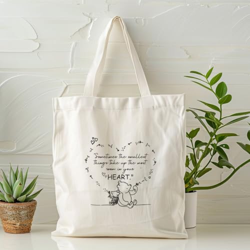 Canvas Tote Bag Aesthetic for Women,Reusable Canvas Cute Shoulder Bag for Grocery, Shopping, Beach & Daily Use - color: Cute Bear 2