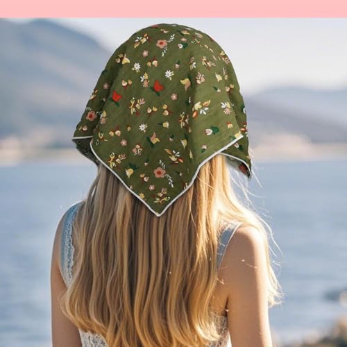 Bandanas for Women Men 21"x21" Floral Headband Scarf Versatile Hair Bandana Square Head Scarf - color: Olive Green