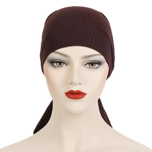 YYAOJHAO Pre Tied Bandanas Headscarf for Women - Solid Wave Chemotherapy Caps Headwrap Chemo Turban Headwear Hats - color: Coffee
