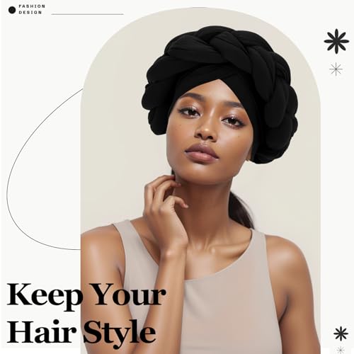 XEPST African Turban Head Wrap Big Braid Cross Turban Hat for Women, 2 Pieces Twisted Head Wraps Pre-Tied Stretchy Soft Chemo Headwear