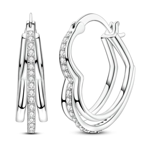 NARMO 925 Sterling Silver Hoop Earrings for Women Hypoallergenic Lightweight Simple Huggie Hoop Earrings Twisted Hoop Earrings Colorful Cubic Zirconia Hoop Earrings Rainbow Hoop Earrings - color: Stacked Love