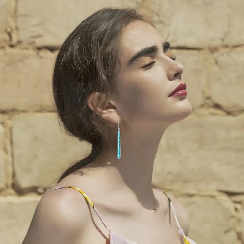 Turquoise Earrings for Women 925 Sterling Silver Gemstones Dangle Earrings Bohemian Style Statement Bar Earrings Dangle Earrings for Women Earrings Valentines Gifts - color: Blue