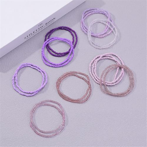 Fuqimanman2020 18Pcs Boho Stackable Beaded Bracelets for Women Colorful Handmade Multilayered Rice Beads Anklets Set Summer Beach Bohemian Jewelry Gift - color: Style 2 Purple