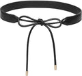 Women PU Leather Tie Waist Belts Knotted Thin Skinny Rope Waistband - color: Black