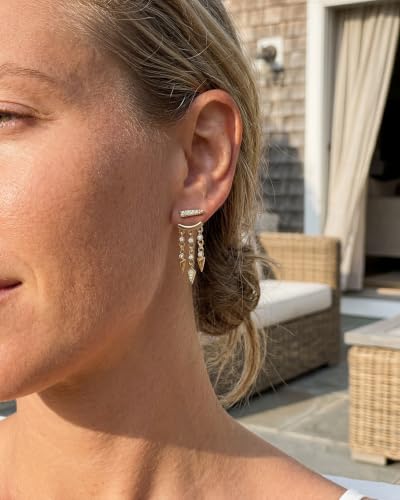 MUMREUES Gold Earrings for Women Trendy 14K Gold Plated Dangle Earrings Small Hoop Huggie Drop Stud Earrings Cubic Zirconia Simple Minimalist Dainty Chain Tassel Hypoallergenic Earrings - color: Jacket & Gold