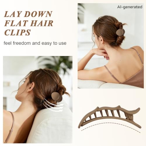 Medium Flat Hair Clips for Women, French Claw Clips Strong Hold for Thick & Thin Hair, Duckbill Hair Clips Non Slip for Driving Yoga - Beige, Light Khaki, Dark Khaki, Black, 4pcs - color: Beige, Light Khaki, Dark Khaki, Black