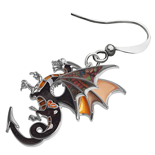 Enamel Alloy Dinosaur Fantasy Dragon Earrings Drop Dangle Unique Animal Jewelry For Women Dragons Gifts - color: Clay