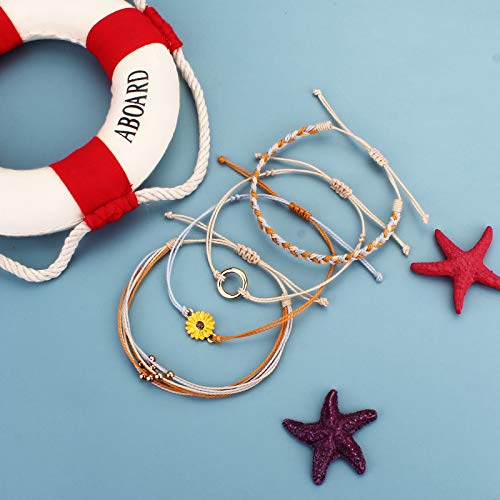 FANCY SHINY Easter Gifts Basket Stuffers Sunflower String Bracelet Boho Braided Rope Wrap Bracelets Cute Summer Beach Surfer Jewelry for Women - color: Dark Orange