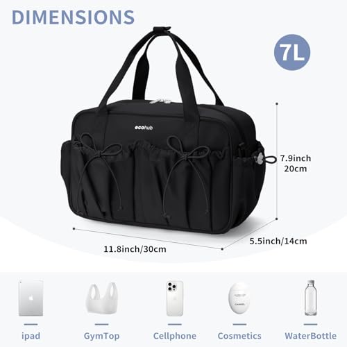 ECOHUB Small Gym Bag for Women, Mini Gym Duffle Bag with Wet Compartment, Bowknot Sports Bag, Cute Gym Tote Bag Dance Yoga Workout Travel Bags Black - color: Black