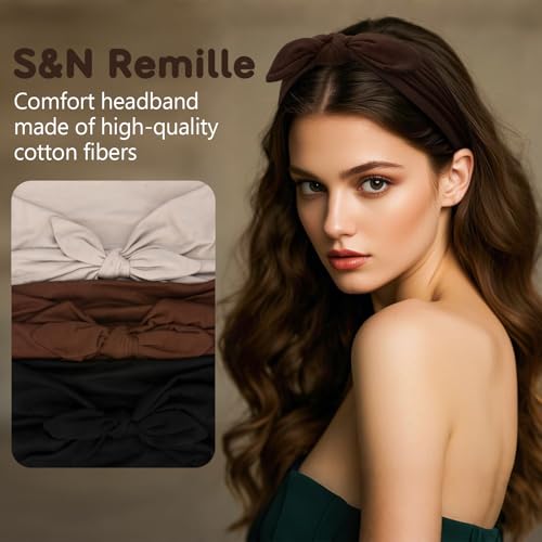 S&N Remille Wide Headbands for Women, Large Hairband, Elastic Non-Slip Headband Twist Knotted Accessories, Yoga Workout Vintage Hair 3 Pack (Multi-colored-1) - color: Multi-colored-1