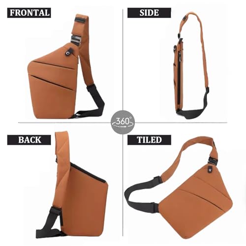 Crossbody Travel Bags for Women, Anti Theft Proof Safe Slim Sling Travel Purses, Personal Flex Shoulder Bag for Men Women - color: Brown, size: Right Shoulder