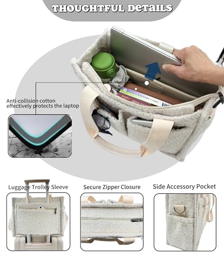 Large Canvas Tote Bag for Women Work Tote Bags with Pockets Laptop Crossbody Purses Everyday Bag Handbags for Travel - color: Plush Beige