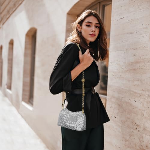 Joryin Woven Women's Crossbody Bag & Evening Purse, Trendy Dumpling Clutch & Hobo Cloud Shoulder Bag Trendy Dumpling Clutch - color: Woven Leather-silver