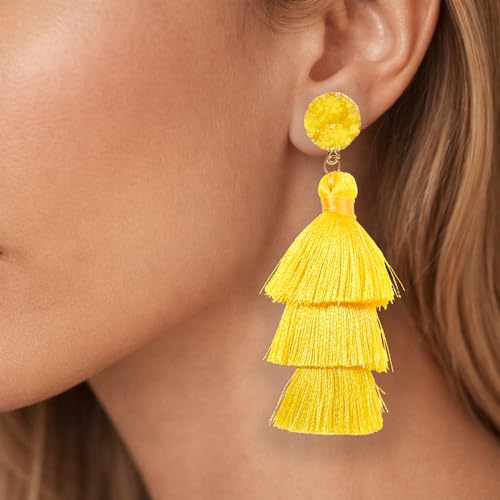Tassel Earrings for Women - Colorful Layered Tassle Dangle Drop Earrings - color: Yellow