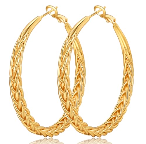 Senteria Silver Hoop Earrings for Women Hypoallergenic 925 Sterling Silver Post Hoop Earrings Lightweight Large Hoops Earring Thick Twisted Silver Hoops 30/40/50MM - color: 50MM Gold