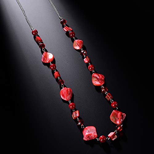 PEARL&CLUB Long Beaded Necklaces For Women - Sweater Chain Fashion Jewelry Necklace Gifts For Women - color: 35-Red