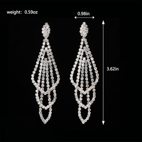 Sparkly Silver Crystal Dangly Earrings for Women Trendy, Statement Cubic Zirconia Drop Dangle Earring Long Rhinestone Tassel Party Prom Ear Jewelry Gift - color: Silver
