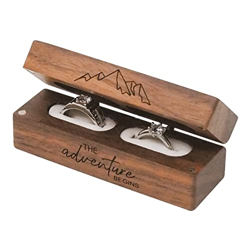 Engraved Flip Wooden 2 Ring box for wedding -Rustic Vintage Solid Wood rectangle Jewelry Storage Box