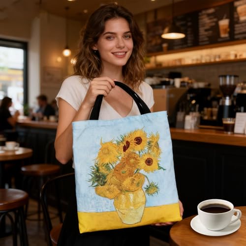 Canvas Tote Bag for Commuting, Foldable Travel Tote Bag Beach Bag Reusable Grocery Bags for Men Women, 13.4 x 14.2 Inch - color: C-sunflower