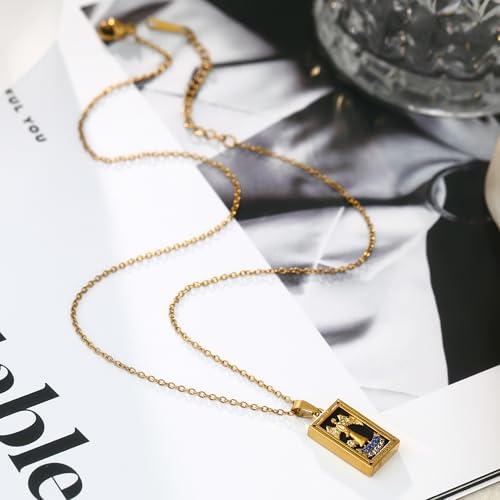 Gold Tarot Card Necklace for Women Men, Non Tarnish 18K Gold Plated Vintage Lucky Charm Square Pendant Talisman Amulet Necklaces Unisex Jewelry - style: Temperence
