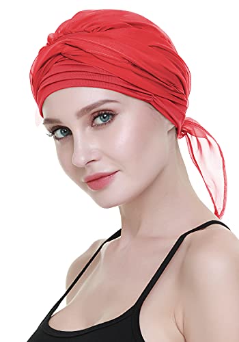 Chemo Headwear Turbans for Women Long Hair Head Scarf Headwraps Cancer Hats - color: Flaming Red