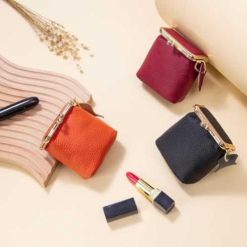 Genuine Leather Mini Jewelry Box, Portable Genuine Leather Mini Coin Jewelry Purse, Vintage Travel Jewelry Case Organizer with Kiss Lock, for Earring, Ring, Necklace Coin or Lipstick(Beige) - color: Beige