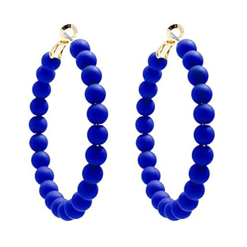 Bohemian Colorful Acrylic Resin Matte Beads Round Circle Hoop Drop Dangle Minimalist Chic Lightweight Earrings for Women Boho Geometric Beaded Statement Jewelry - color: dark blue