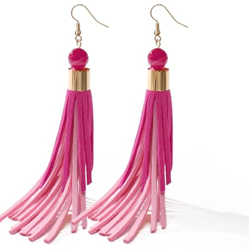 Coiris Boho Leather Layered Tassel Earrings for Women Lightweight Leather Fringe Dangle Earrings Handmade Bohemian Summer Beach Western Drop Earrings for Women - color: RosePink
