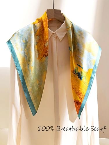 100% Mulberry Silk Scarf for Women Hair Lightweight Square Neckerchief Wrap For Head Scarves 21" - color: 2-autumn Fairytale /21"*21"
