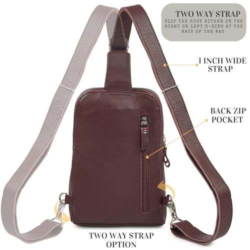 Leather Sling Bag for Women Genuine Crossbody Purse Small Trendy Cross Over Chest with Phone and Credit Card Slots (Burgundy Nappa) - color: Burgundy Nappa