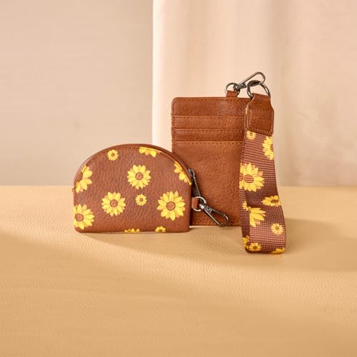 Wrangler KeyChain Wristlet Wallets for Women Sunflower Floral Dual Pouch Wristlet Western Credit Card Holder Wallet with Zipper Pocket - color: Sunflower Brown