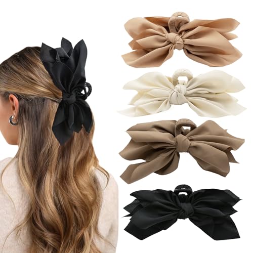 Bow Claw Hair Clips 4PCS Big Hair Bows for Women Butterfly Styling Large Hair Clips for Thin Thick Curly Hair Hair Accessories for Girls Teen Gifts for Ladies - color: 4PC