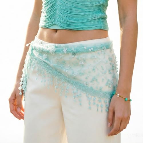 Women's Floral Lace Triangle Hip Scarf Head Kerchief Tie Waist Belt Sheer Hip Wrap Boho Head Scarf Hair Accessory - color: Z1-blue