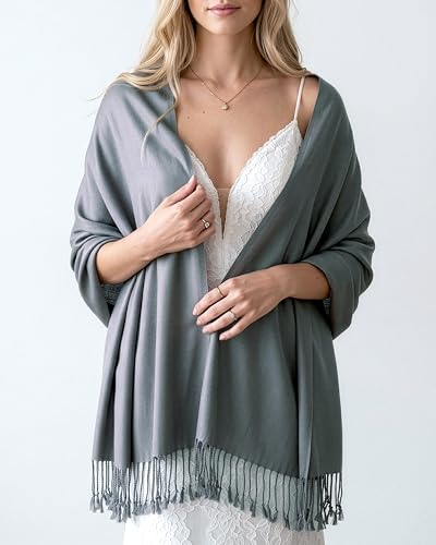 Achillea Lightweight Pashmina Scarf for Women – Soft Silky Shawl Wrap for Evening Dresses, Bridesmaids & Everyday Wear - color: Grey