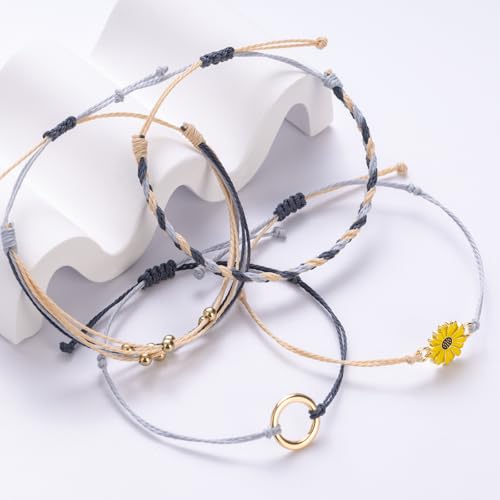 Sunflower Friendship Bracelets Boho Stackable String Bracelets Cute Trendy Gifts for Teen Girls Women - color: Grey Khaki