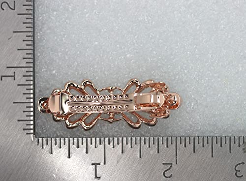Faship Black Small Mini Floral Hair Barrette Clip - color: Black / Rose Gold Plated