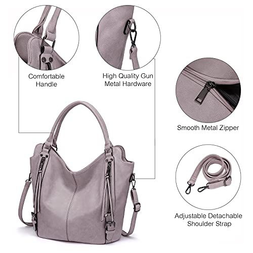 Tote Bag for Women PU Leather Shoulder Bags Fashion Hobo Bags Large Purse and Handbags with Adjustable Shoulder Strap - color: Light Purple