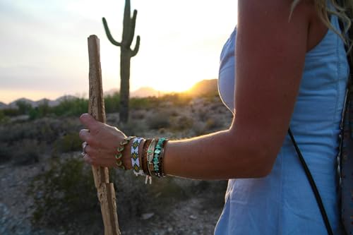 Turquoise Bracelet for Women, Boho Multilayer Leather Bracelet with Feather and Magnetic Clasp, Western Turquoise Jewelry - color: Brown