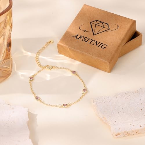 Birthstone Bracelet for Women 14K Gold Plated Dainty Link Bracelet Trendy Non Tarnish Trendy Chain Bracelets Birthday Valentines Gifts Jewelry for Women Mom Daughter Wife Sister Friend - color: 02.February
