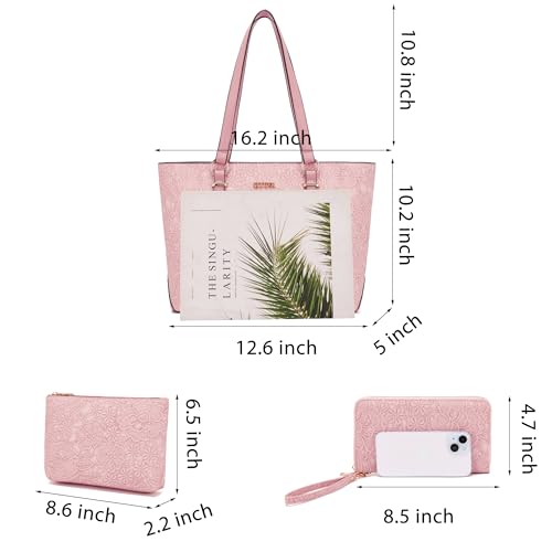 Purses And Wallets Set For Women Work Tote Satchel Handbags Shoulder Bag Top Handle Totes Purse With Matching Wallet - color: A57-3pcs/Set Pink