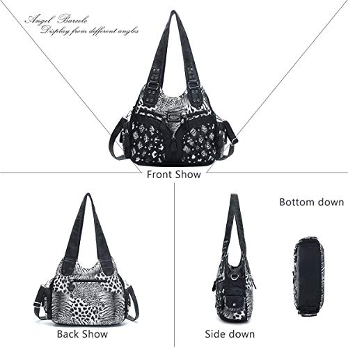 Angel Barcelo Purses for Women Large Shoulder Bag Soft Hobo Bags for Women - color: Black Leopard Print